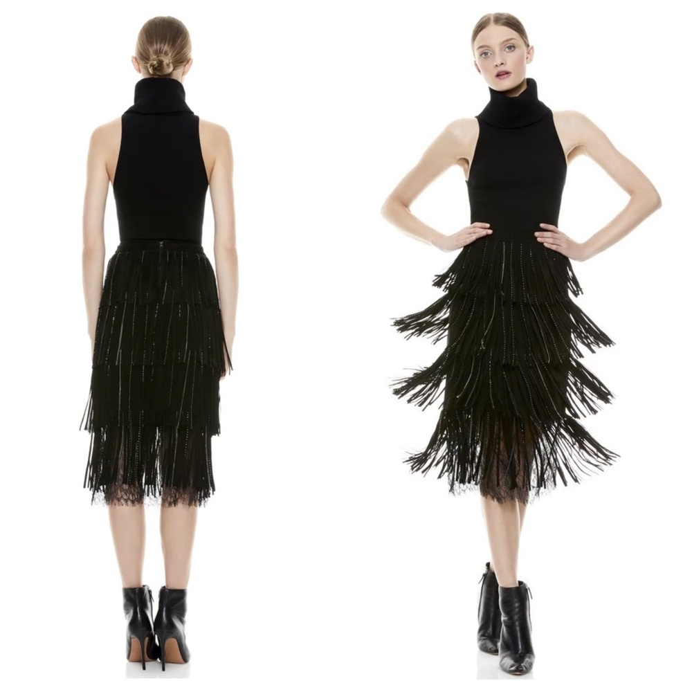 ALICE + OLIVIA Misha Suede Fringe Midi Skirt - Picture 6 of 13